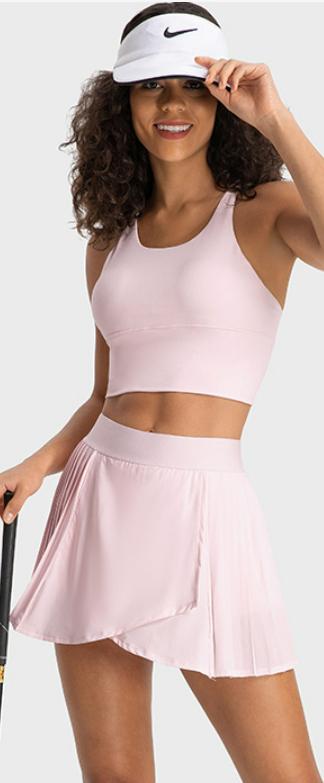 Ensemble de padel femme Longline Pleat rose pâle – vue de face